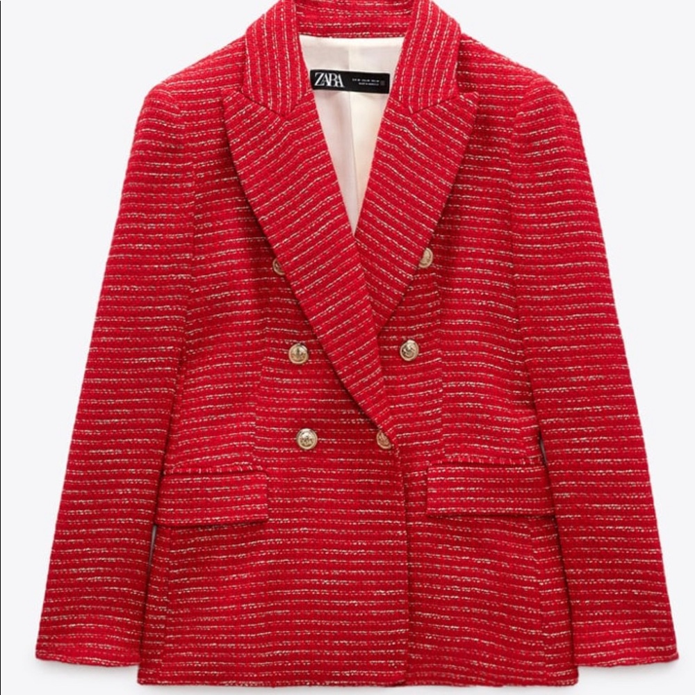 Red, textured double breasted blazer from Zara - NWT